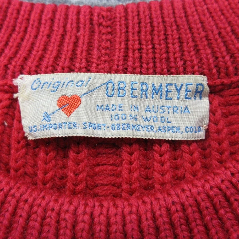 Vintage Obermeyer Sweater Mens Medium Red Wool Chunky‎ Knit Ski Pullover Austria